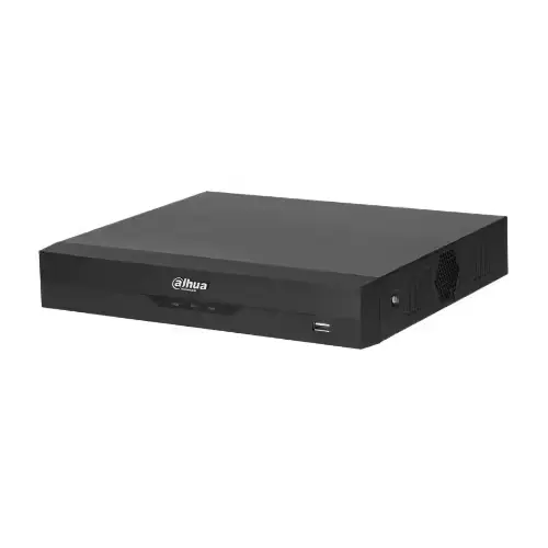 DAHUA DVR DH-XVR5104HS-I3 (2023) – Vue avant de l'enregistreur vidéo avec ports de connexion.