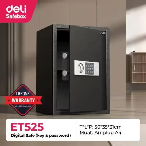 Coffre-fort Deli ET525 ouvert avec compartiment intérieur