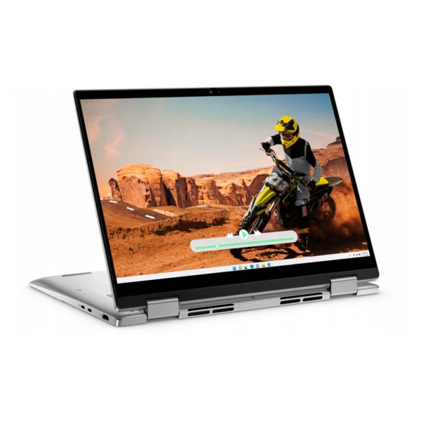 Vue latérale du Dell Inspiron 2-en-1 7435 montrant sa finesse et ses ports de connexion.