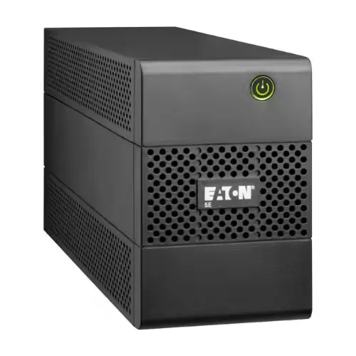 Vue avant de l’onduleur Eaton 5E 500 VA montrant son design compact et ses prises de sortie.