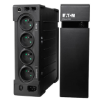 Vue avant de l’onduleur Eaton Ellipse off-line FR USB 1600 VA montrant ses prises et son design compact.