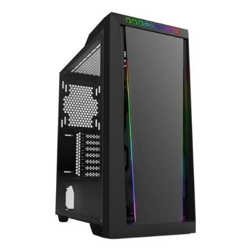 Vue du boîtier GAMDIAS ARGUS M2 Midi Tower noir avec éclairage RGB.