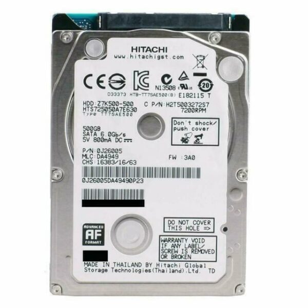 Disque dur HGST TRAVELSTAR Z7K500 500 Go, format 2,5 pouces avec interface SATA III.