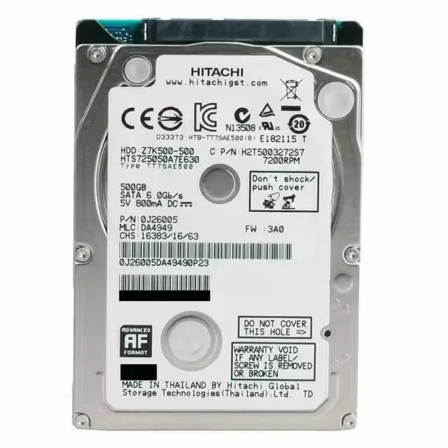 Disque dur HGST TRAVELSTAR Z7K500 500 Go, format 2,5 pouces avec interface SATA III.