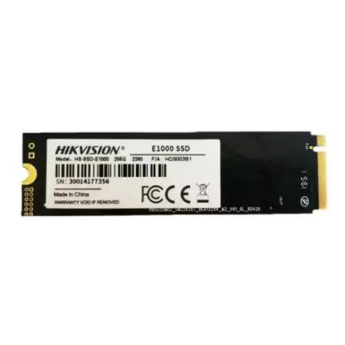 SSD HIKVISION E1000 M.2 256 Go en gros plan, affichant son design compact et performant.