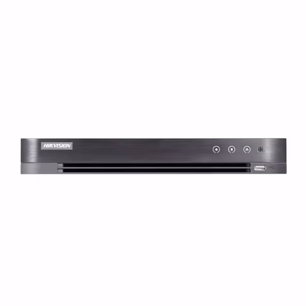 DVR HKVISION DS-7204HTHI-K1 4K vue avant avec câbles connectés