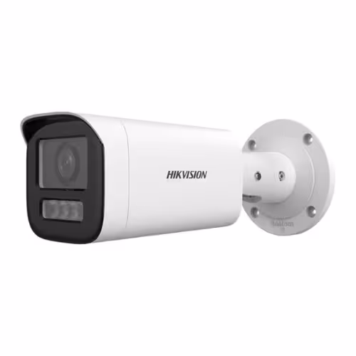 Vue avant de la caméra Hikvision DS-2CD1643G2-LIZU avec son boîtier robuste pour intérieur et extérieur.