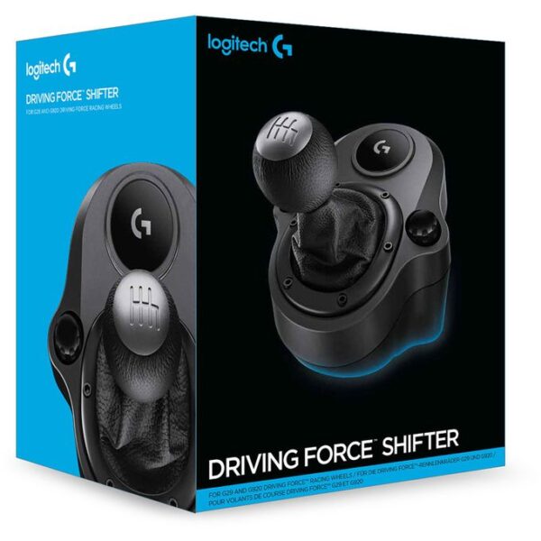 Levier de vitesse Logitech Driving Force avec finition cuir et structure en acier.