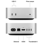 Vue arrière du Mac mini M4 avec ses ports Thunderbolt 4, HDMI et USB 4.
