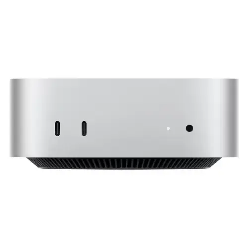 Vue de face du Mac mini M4, design minimaliste et élégant.