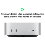 Vue rapprochée des ports du Mac mini M4 avec plusieurs périphériques connectés.