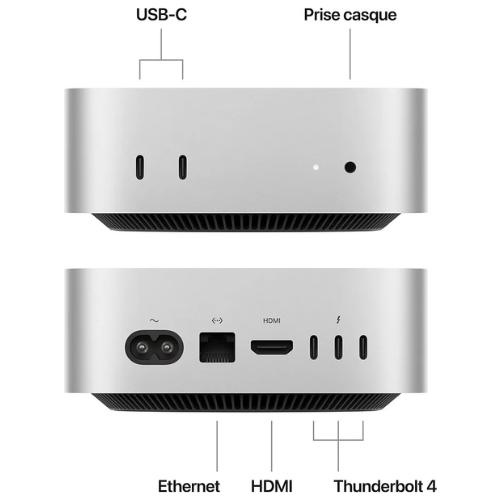 Une main tenant le Mac mini M4 pour montrer sa légèreté et son format compact.