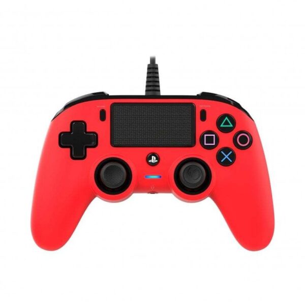 Vue détaillée de la manette filaire Nacon Rouge pour PS4.