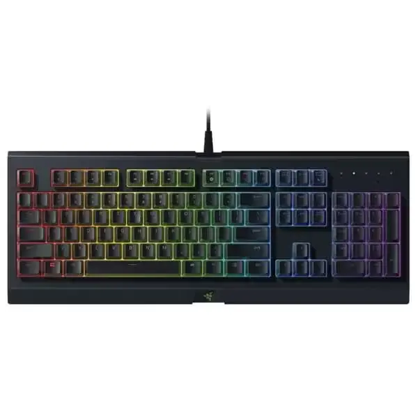 Clavier Razer Cynosa V2 avec rétroéclairage RGB dynamique, vue en angle.