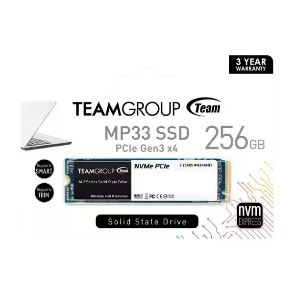 Vue du TEAMGROUP Disque SSD NVME MP33 M.2 256 Go PCI Express