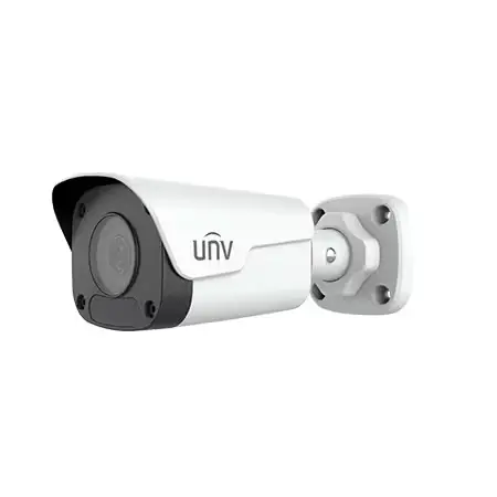 Vue avant de la caméra IP Uniview 4MP UV-IPC2124LB-SF28-A, mini bullet blanc.