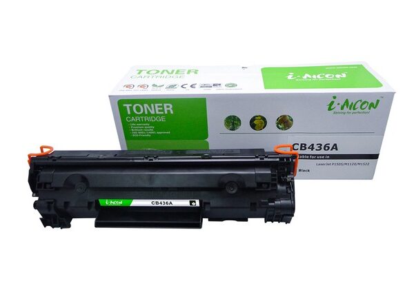 Toner HP CB436A noir, compatible avec plusieurs modèles d'imprimantes HP.