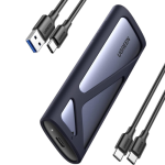 Boîtier SSD externe Ugreen NVMe M2 en aluminium, design élégant et compact.