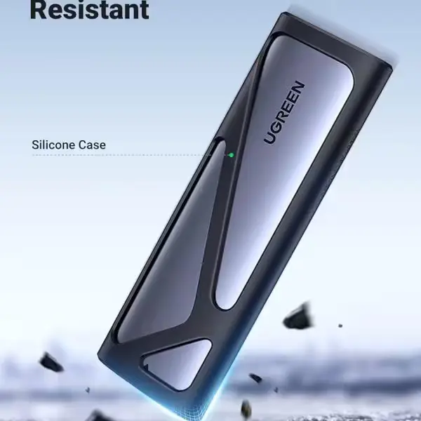 Boîtier Ugreen NVMe M2 avec port USB-C et LED d’indication.