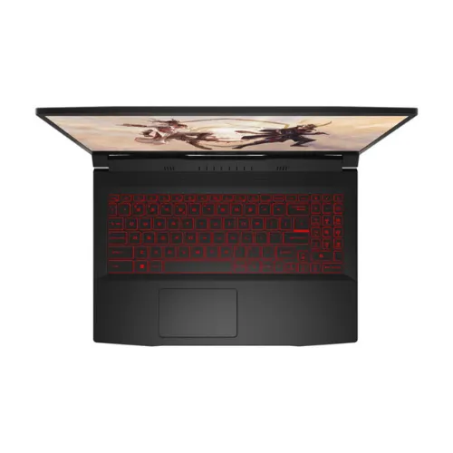 Ordinateur portable MSI GF63 12VF avec écran 15,6” et clavier rétroéclairé rouge.