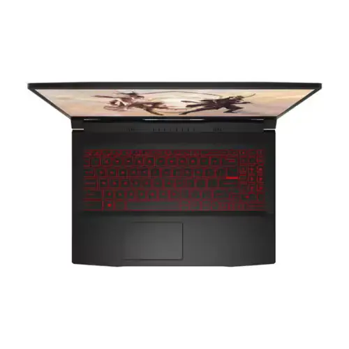 Ordinateur portable MSI GF63 12VF avec écran 15,6” et clavier rétroéclairé rouge.