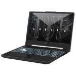 Vue arrière du ASUS TUF Gaming F15 montrant les ports et la finition gris Fortress