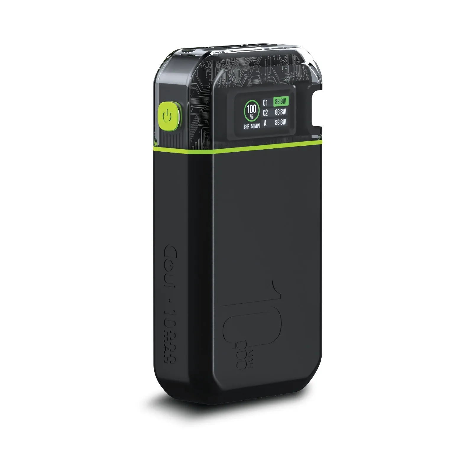 GOUI Power Bank 10.000mAh Beast 35W (3) Vue avant de la GOUI Power Bank avec écran allumé