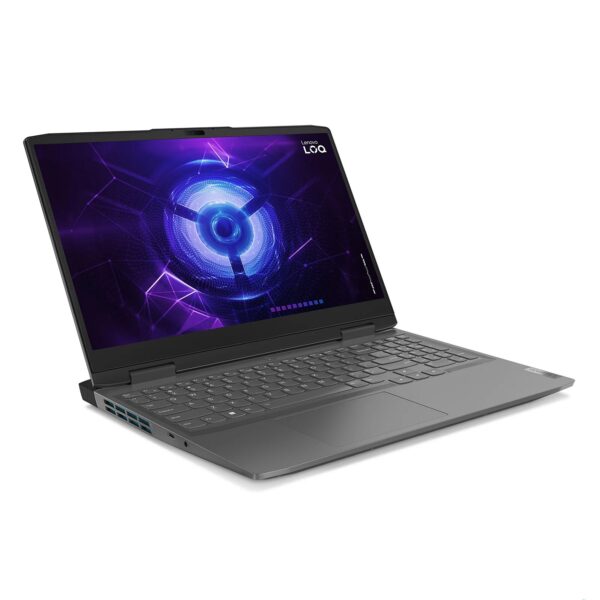 Vue avant du Lenovo LOQ 15 IRH8 avec écran 15.6” FHD 144Hz allumé