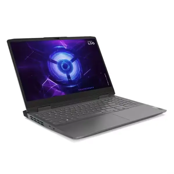 Vue avant du Lenovo LOQ 15 IRH8 avec écran 15.6” FHD 144Hz allumé