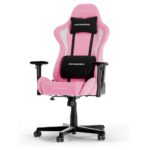 Chaise DXRacer F08 installée dans un setup gaming rose