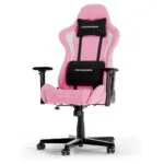 Chaise DXRacer F08 installée dans un setup gaming rose