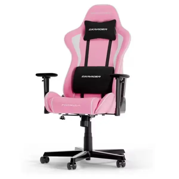Chaise DXRacer F08 installée dans un setup gaming rose