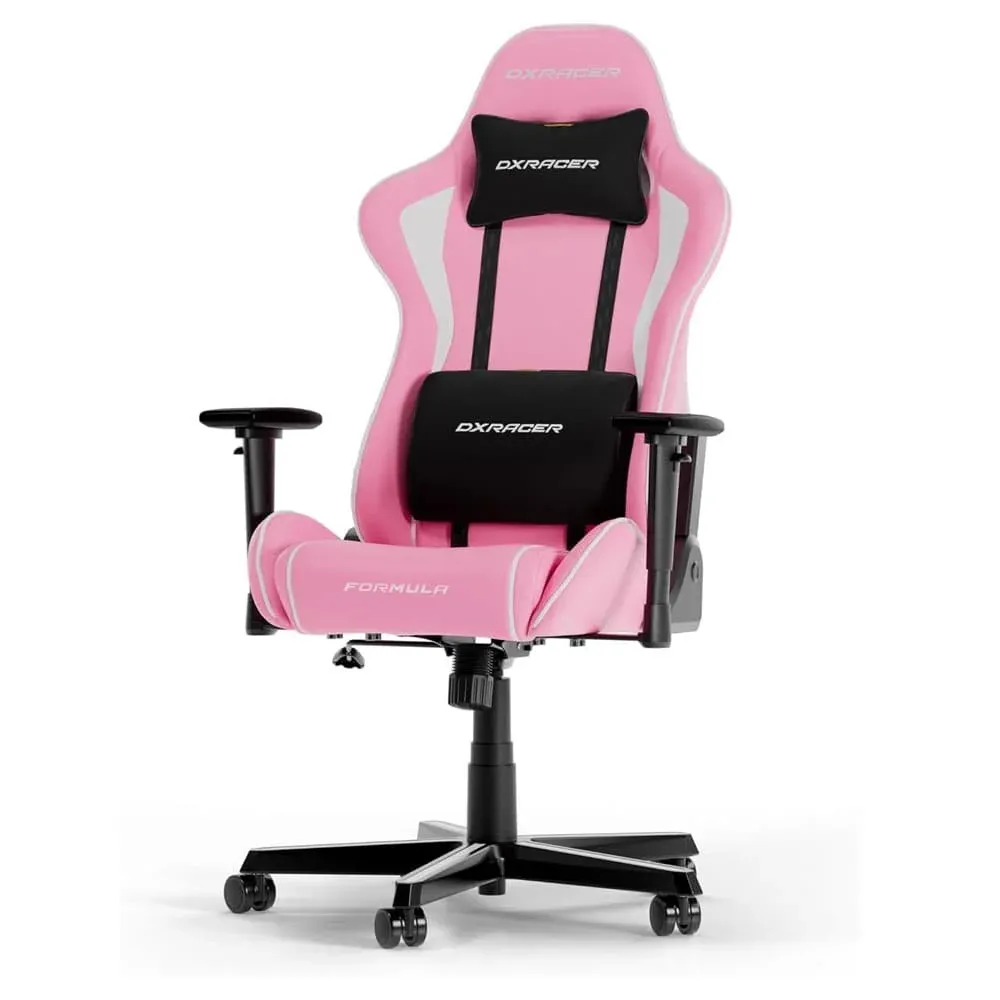Chaise DXRacer F08 installée dans un setup gaming rose
