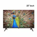 Geist TV LED 32 pouces affichée de face sur un meuble TV