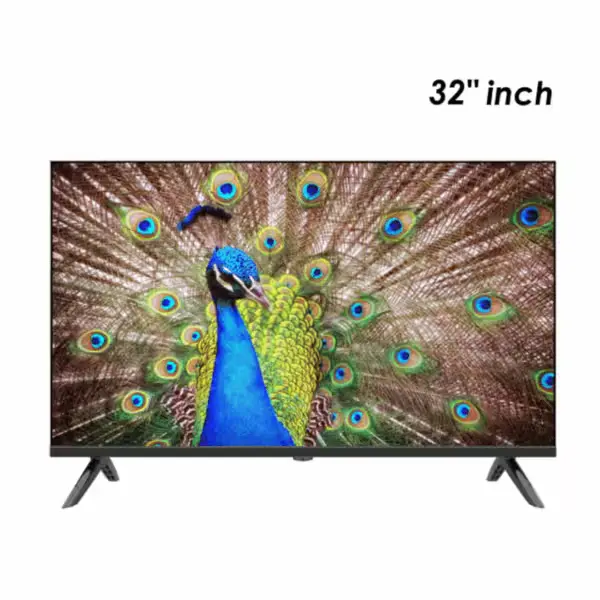 Geist TV LED 32 pouces affichée de face sur un meuble TV