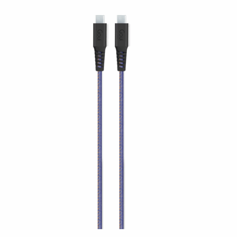 Câble Goui Flex 60W en tissu bleu jean, vu enroulé