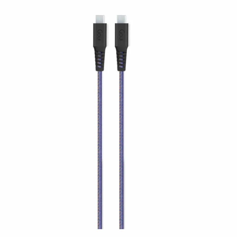Câble Goui Flex 60W en tissu bleu jean, vu enroulé
