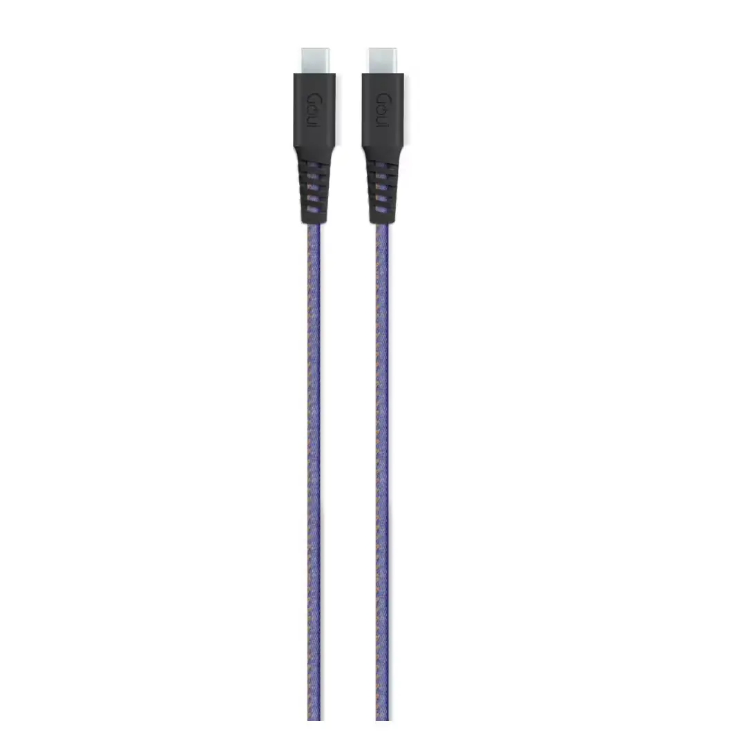 Câble Goui Flex 60W en tissu bleu jean, vu enroulé