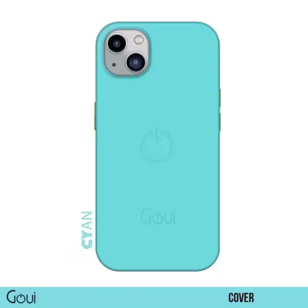Pochette Goui Cyan Blue pour iPhone 15 – Vue de face