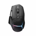 Souris G502X posée sur un bureau gamer