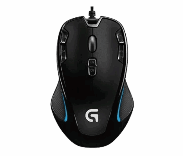 Souris Logitech G300s vue de face avec éclairage RGB