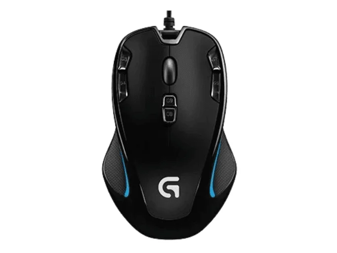 Souris Logitech G300s vue de face avec éclairage RGB