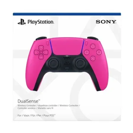Manette DualSense PS5 Rose posée sur table en bois