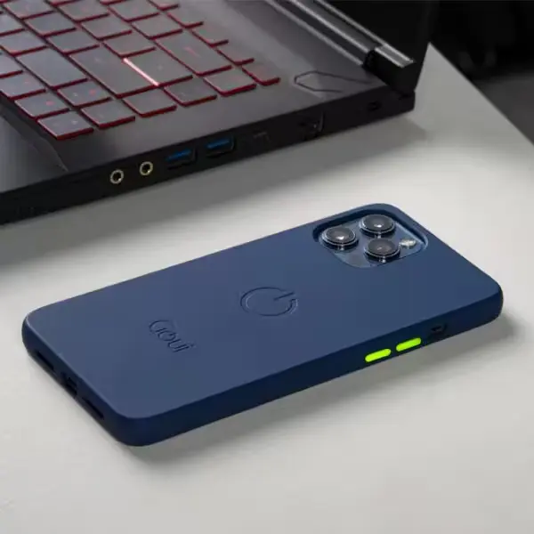 Pochette iPhone 14 Pro Max bleu nuit vue de face