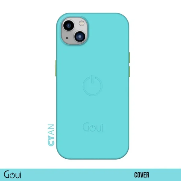 Pochette iPhone 15 Plus bleu cyan avec MagSafe vue de face