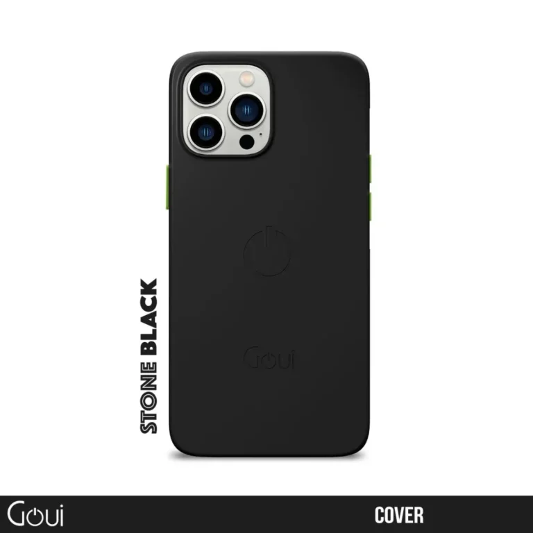 Pochette iPhone 15 Pro en pierre noire avec fixation magnétique MagSafe