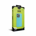 Pochette iPhone 16 Pro bleu cyan vue de face avec finition fine