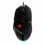 Souris gamer Meetion G3325 noire avec éclairage RGB allumé