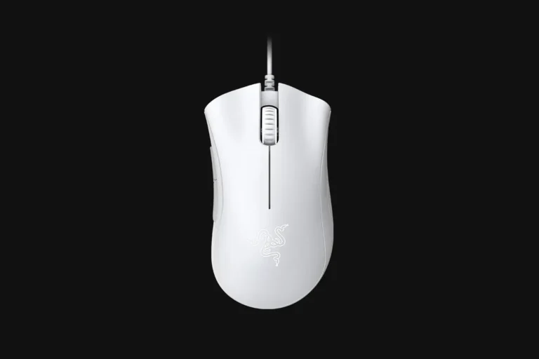 Razer DeathAdder Essential souris gamer blanche vue de côté