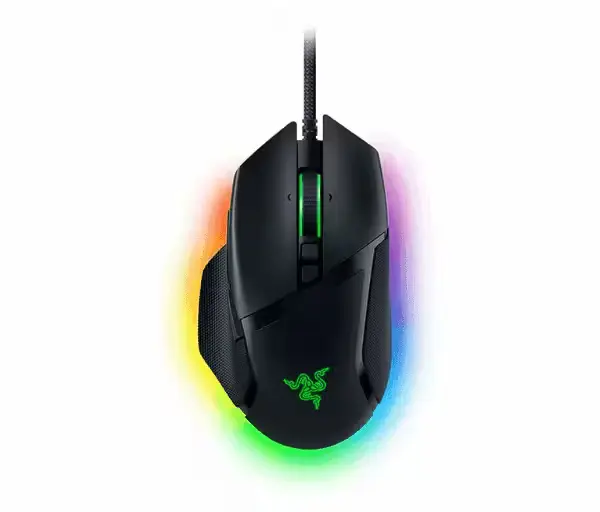 Souris gamer Razer Basilisk v3 vue de face avec éclairage RGB